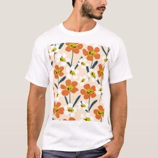 Farbige, Vintage Blumenmuster. T-Shirt