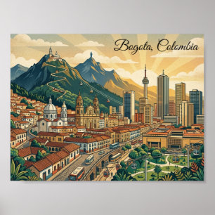 Farbige Vintage-Bogota-Kolumbien-Reisekunst Poster