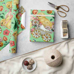 Farbige Vintage Chicks & Blume Ostermuster Geschenkpapier