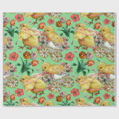 Farbige Vintage Chicks & Blume Ostermuster Geschenkpapier (Flach)