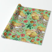 Farbige Vintage Chicks & Blume Ostermuster Geschenkpapier (Ungerollt)