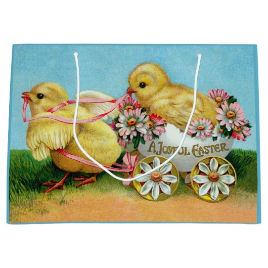 Farbige Vintage Chicks & Blume Ostern Große Geschenktüte (Vorderseite)