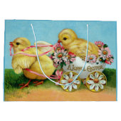 Farbige Vintage Chicks & Blume Ostern Große Geschenktüte (Rückseite)