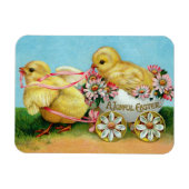 Farbige Vintage Chicks & Blume Ostern Magnet (Horizontal)