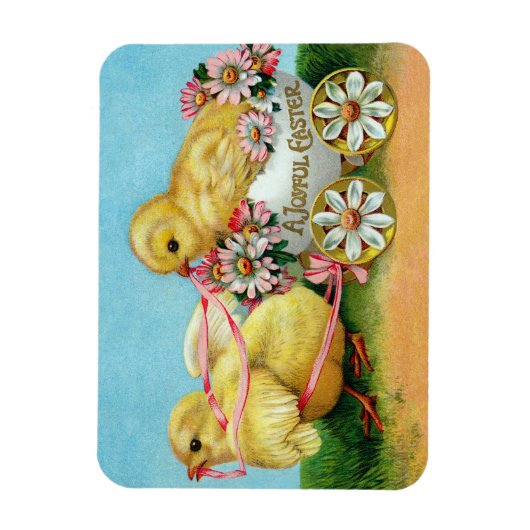 Farbige Vintage Chicks & Blume Ostern Magnet (Vertikal)