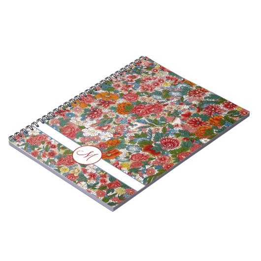 Farbige Vintage Chinoiserie Blumenmonogramm Notizblock (Linke Seite)