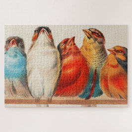 Farbige Vintage Darstellung von fünf kleinen Vögel Puzzle
