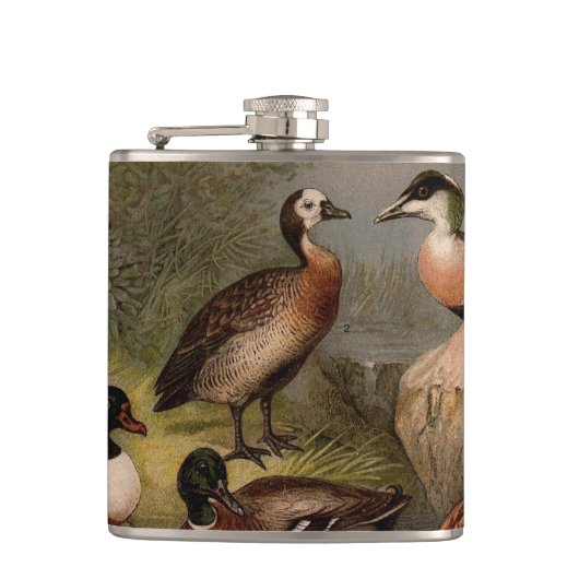 Farbige Vintage Entenmalerei Flachmann (Vorderseite)