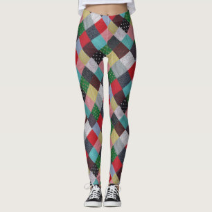 farbige Vintage gemusterte Quadrate Leggings