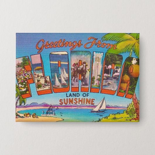 Farbige Vintage-Grüße aus Florida Button (Vorderseite)