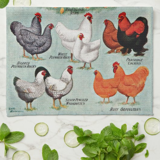 Farbige Vintage Hühnerzucht  Geschirrtuch (Gefaltet)