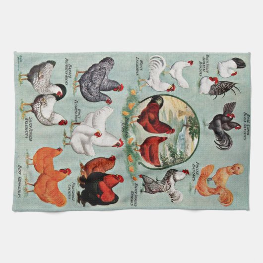 Farbige Vintage Hühnerzucht  Geschirrtuch (Horizontal)