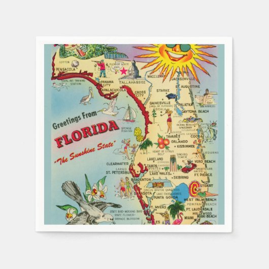 Farbige Vintage Karte Florida Serviette (Vorderseite)