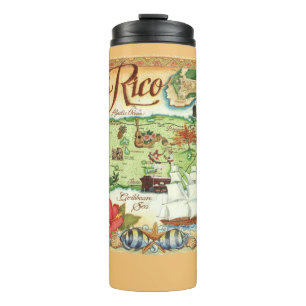 Farbige Vintage-Karte von Puerto Rico-Thermal-Tumb Thermosbecher