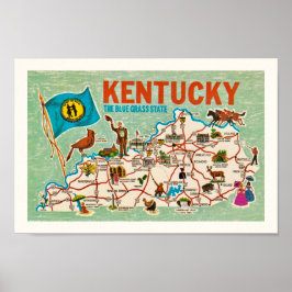 Farbige Vintage Kentucky Karte drucken Poster