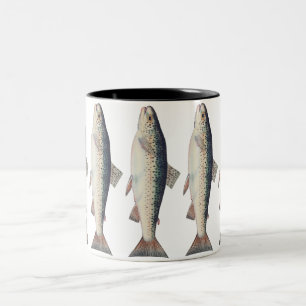 Farbige Vintage-Lachs-Illustration Zweifarbige Tasse