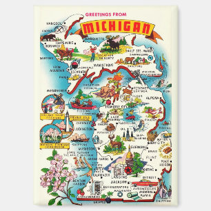Farbige Vintage-Michigan-Karte als Postkarte Magnet