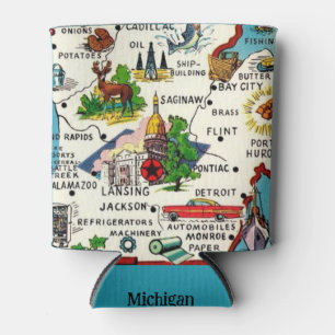 Farbige Vintage-Michigan-Karte  Dosenkühler