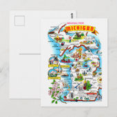 Farbige Vintage Michigan Karte Postkarte (Vorne/Hinten)