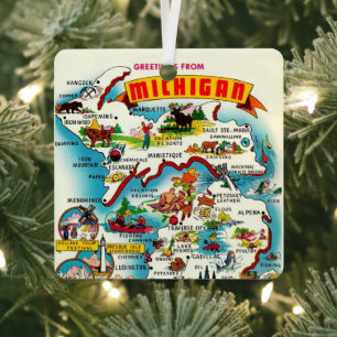 Farbige Vintage Michigan Karte Postkarte Ornament Aus Metall