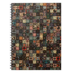 Farbige Vintage nahtlose Muster mit blumigen und Notizblock