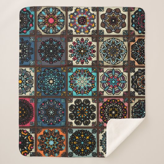 Farbige Vintage nahtlose Muster mit blumigen und Sherpadecke (Vorderseite)