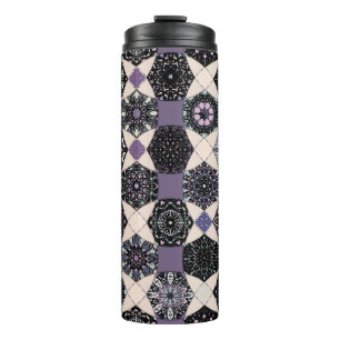 Farbige Vintage nahtlose Muster mit blumigen und  Thermosbecher