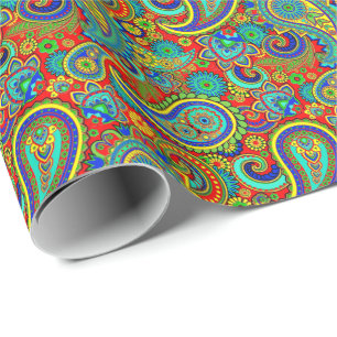 Farbige Vintage Orante Paisley Geschenkpapier