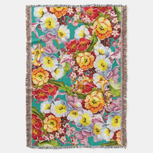 Farbige Vintage Primrosen Blumenfedermuster Decke (Vorderseite Vertikal)