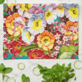 Farbige Vintage Primrosen Blumenfedermuster Geschirrtuch (Gefaltet)