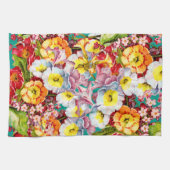 Farbige Vintage Primrosen Blumenfedermuster Geschirrtuch (Horizontal)