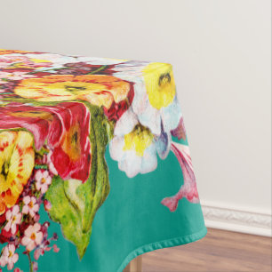 Farbige Vintage Primrosen Blumenfedermuster Tischdecke