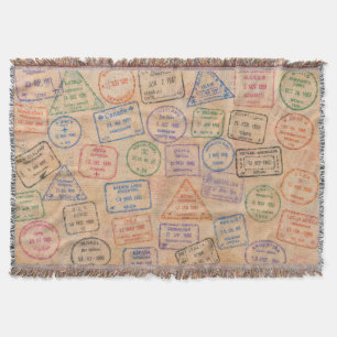 Farbige Vintage-Reisepass-Stempel, bunte Reise-Eph Decke