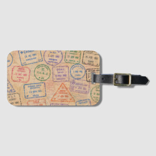 Farbige Vintage-Reisepass-Stempel, bunte Reise-Eph Gepäckanhänger