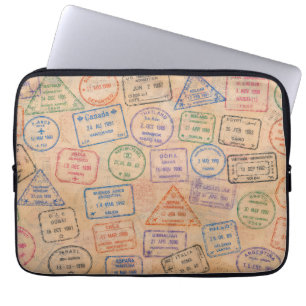 Farbige Vintage-Reisepass-Stempel, bunte Reise-Eph Laptopschutzhülle