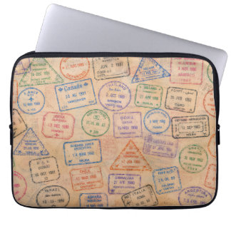 Farbige Vintage-Reisepass-Stempel, bunte Reise-Eph Laptopschutzhülle