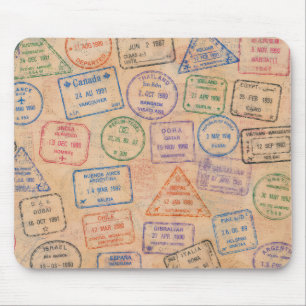 Farbige Vintage-Reisepass-Stempel, bunte Reise-Eph Mousepad