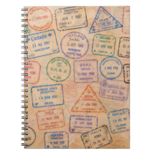 Farbige Vintage-Reisepass-Stempel, bunte Reise-Eph Notizblock