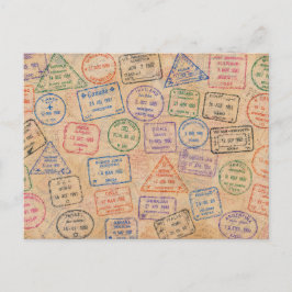 Farbige Vintage-Reisepass-Stempel, bunte Reise-Eph Postkarte