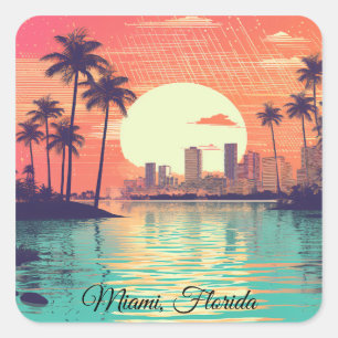 Farbige Vintage-Retro-Miami-Florida-Reise Quadratischer Aufkleber