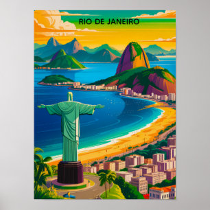 Farbige Vintage Rio de Janeiro Cristo Redentor Poster