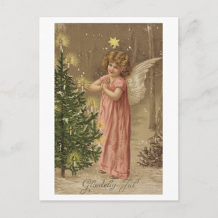 Farbige Vintage-Rosa-Weihnachts-Engelkarte Feiertagspostkarte