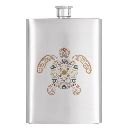 Farbige Vintage Schildkrötenkonstruktion Flachmann (Vorderseite)