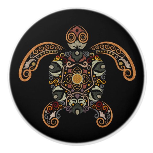 Farbige Vintage Schildkrötenkonstruktion Keramikknauf (Vorderseite)