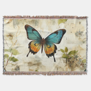 Farbige Vintage Schmetterlinge und Blume (1) Decke