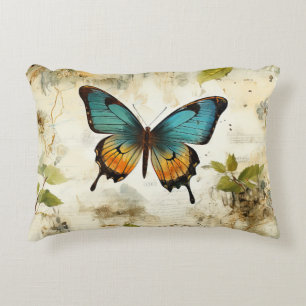 Farbige Vintage Schmetterlinge und Blume (1) Dekokissen
