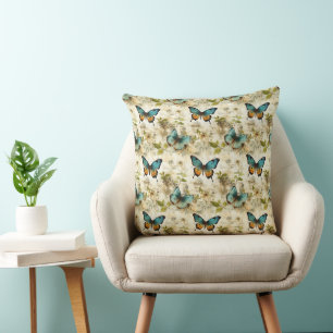 Farbige Vintage Schmetterlinge und Blume (1) Kissen