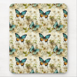 Farbige Vintage Schmetterlinge und Blume (1) Mousepad