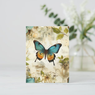 Farbige Vintage Schmetterlinge und Blume (1) Postkarte