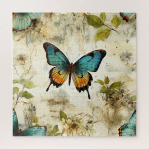 Farbige Vintage Schmetterlinge und Blume (1) Puzzle